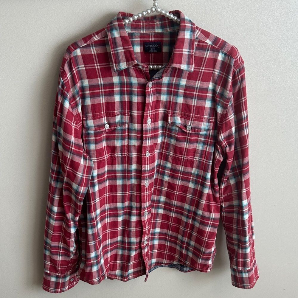 UNTUCKit Large Slim Fit Red Plaid Flannel Long Sleeve Shirt